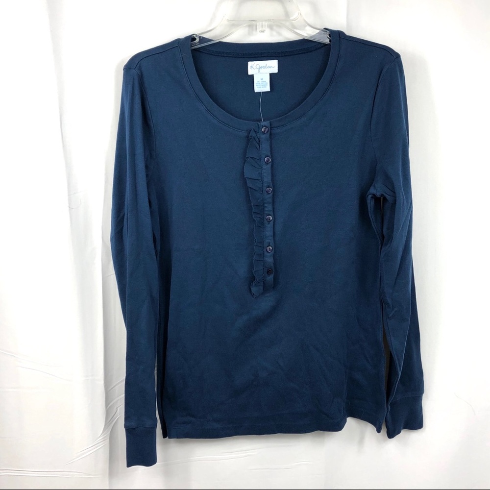 Cotton Long Sleeve Tee Ruffle Detail in Denim M
